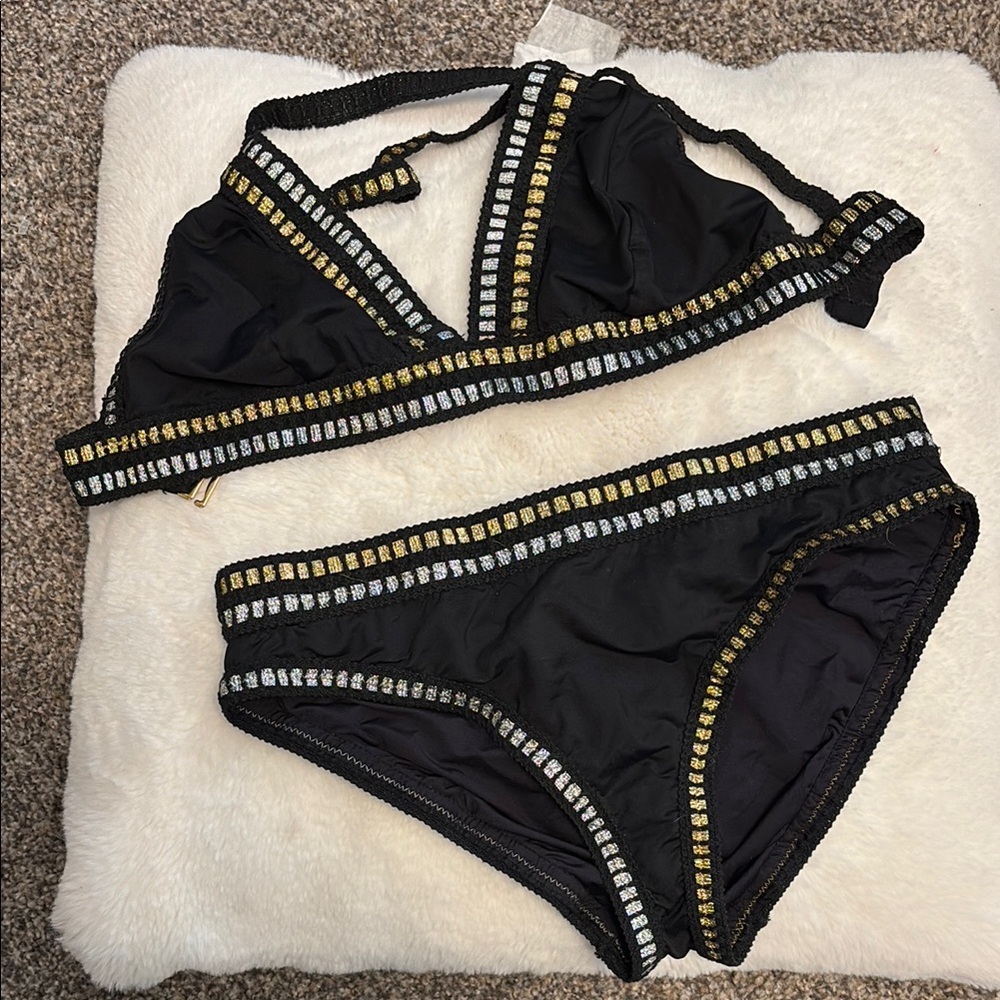 La Blanca Black Bikini with Gold and Silver Accents